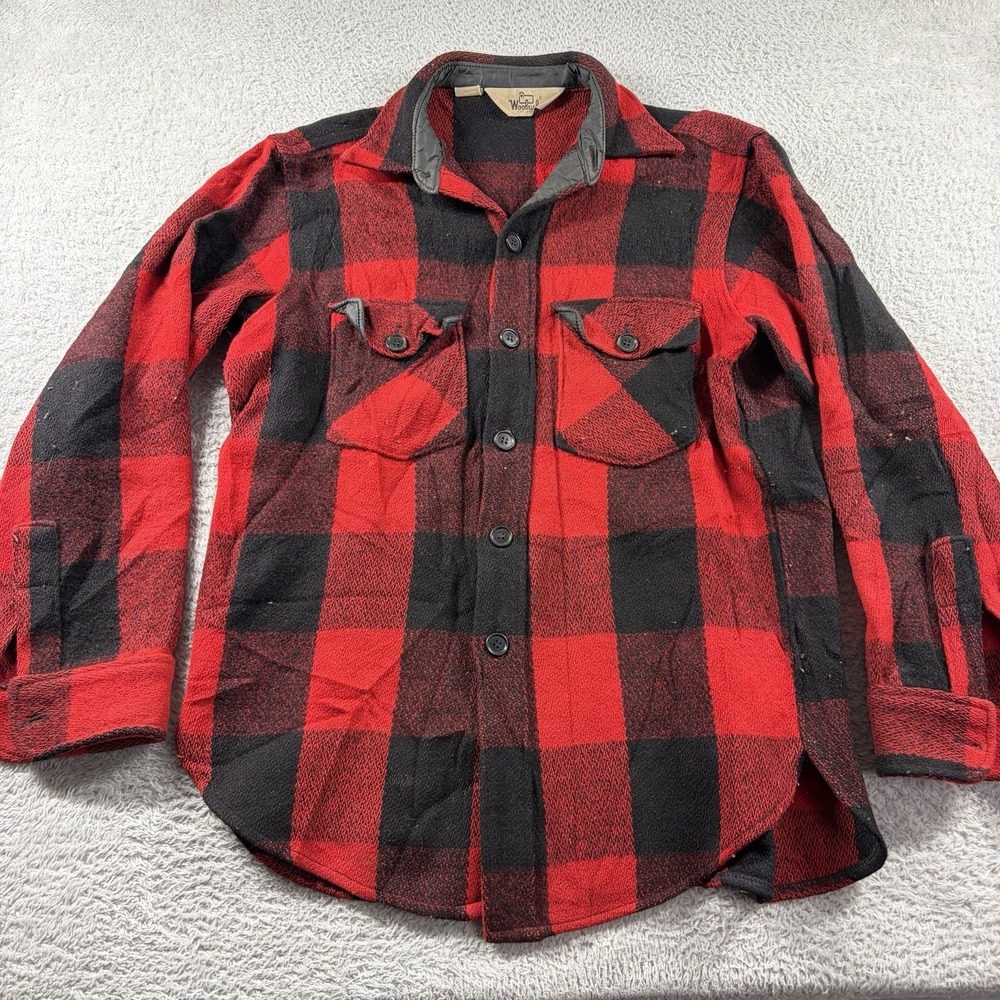 VINTAGE‎ 70s 80s Woolrich Buffalo Plaid Shirt Jacket Mackinaw USA Mens Medium